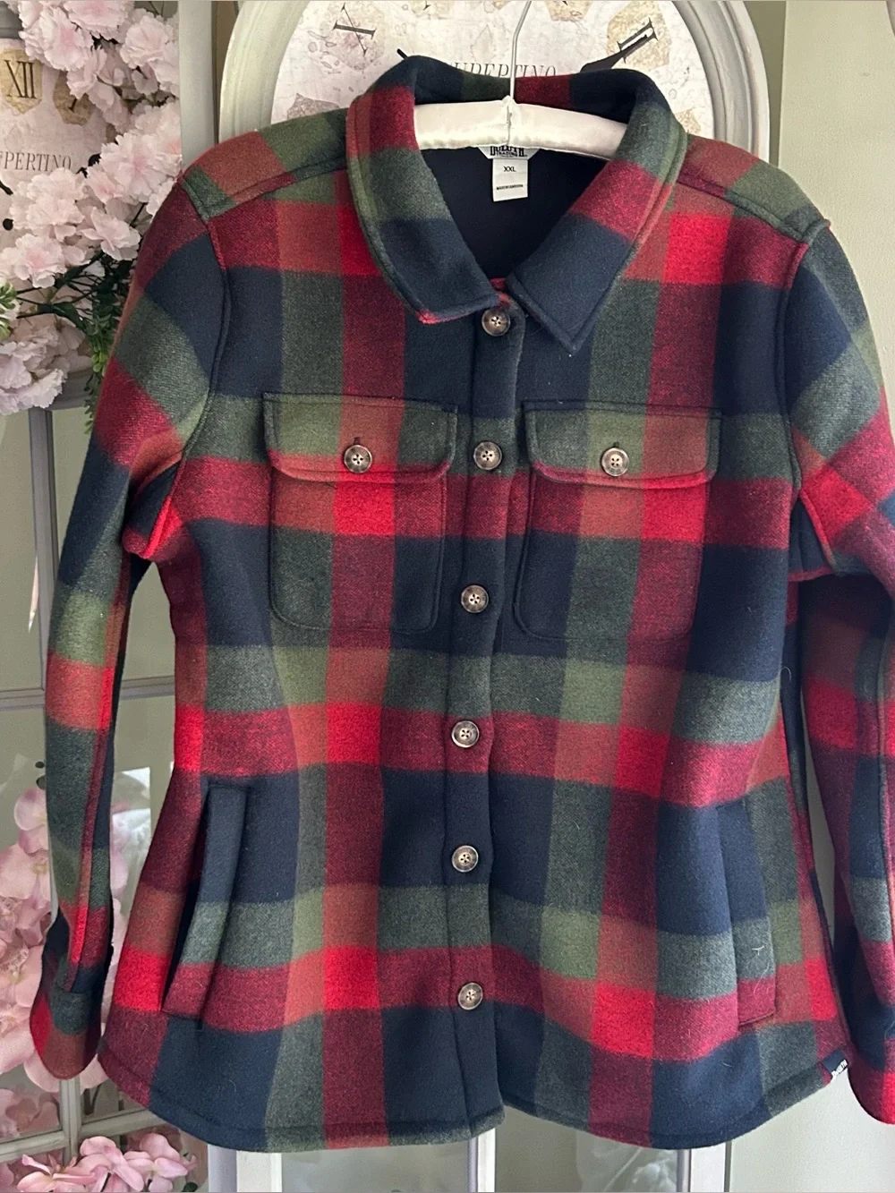 Duluth Trading Co Red Green Navy Buffalo Plaid Button-Front Jacket